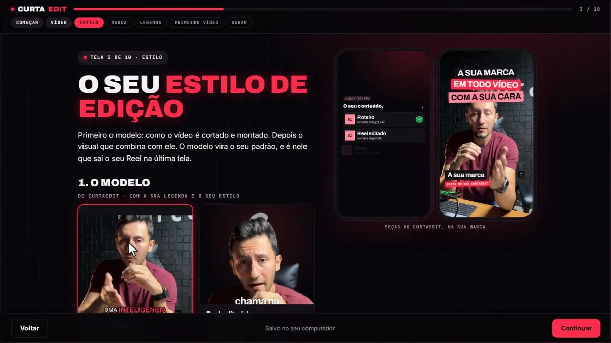 Tela O seu estilo de edição