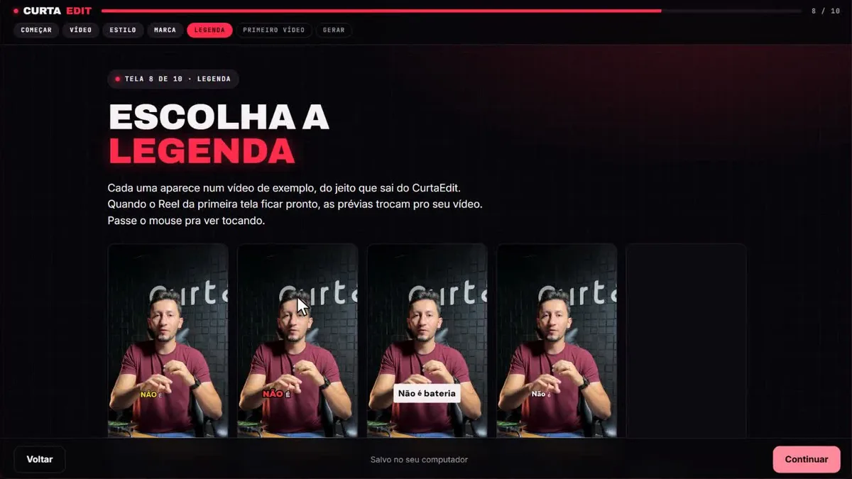 Tela Escolha a legenda