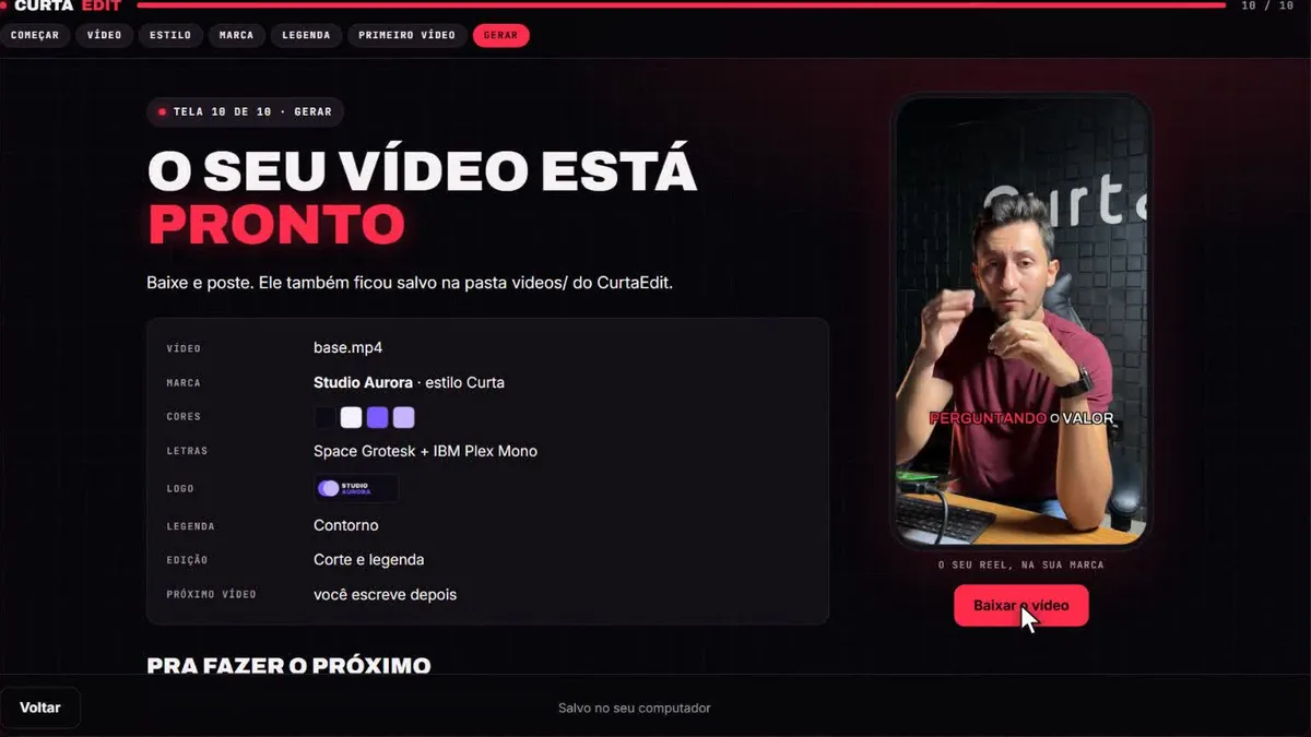 Tela O seu vídeo está pronto